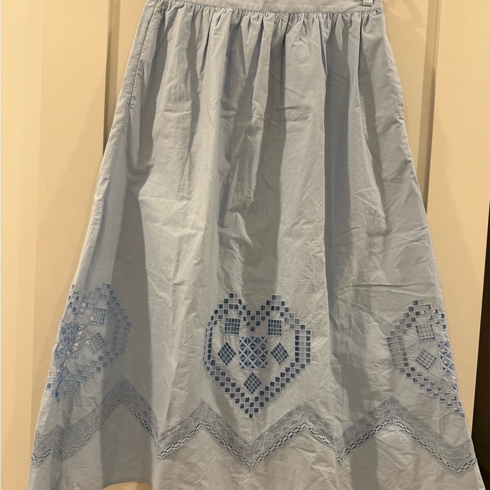 RHODE Light Blue A-Line Skirt with Embroidery